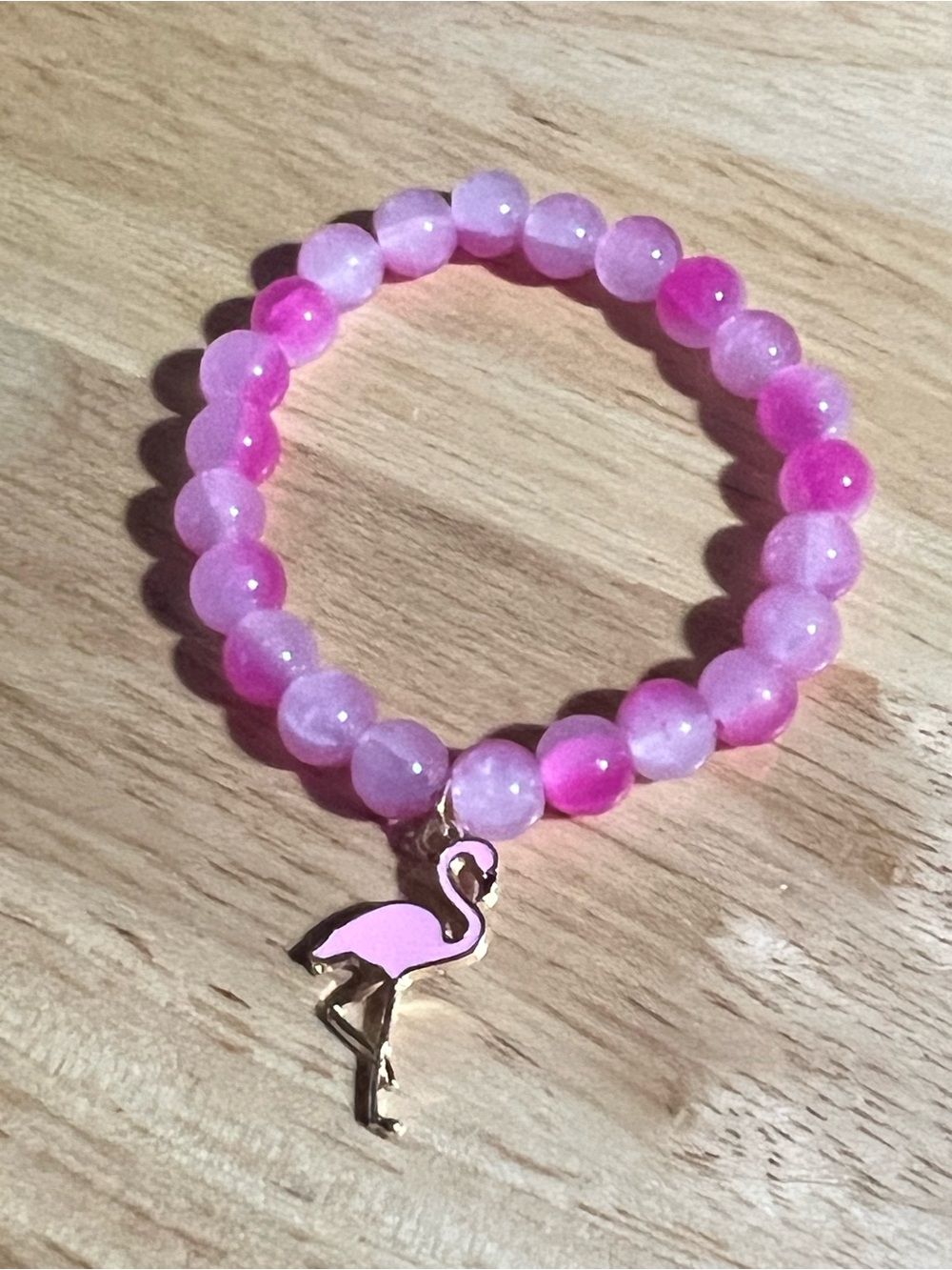 Pink Beaded Bracelet with Flamingo Charm B199
